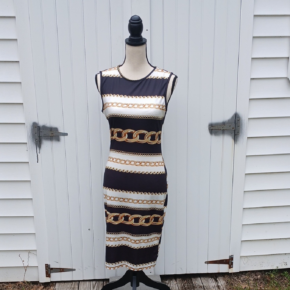 SHEIN Black and Cream Sheath Midi Dress for Work